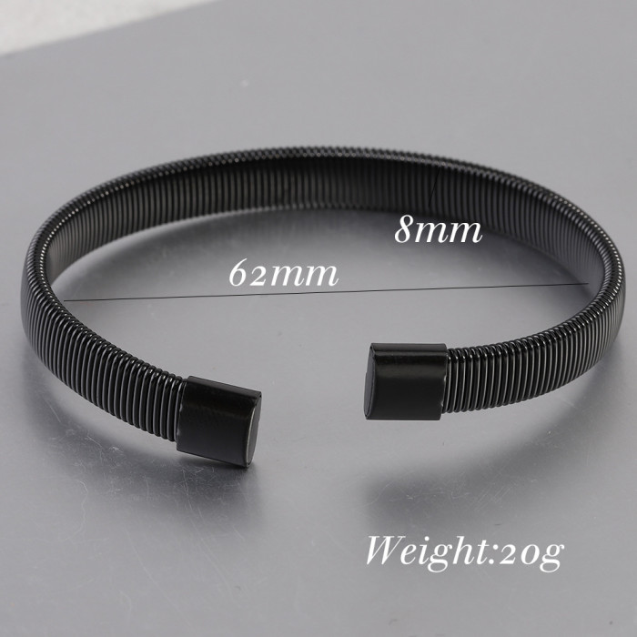 Cross-Border Hot-Selling New European and American Simple Versatile 6MM Stainless Steel Elastic Open Bracelet Steel Wire Bracelet Wholesale
