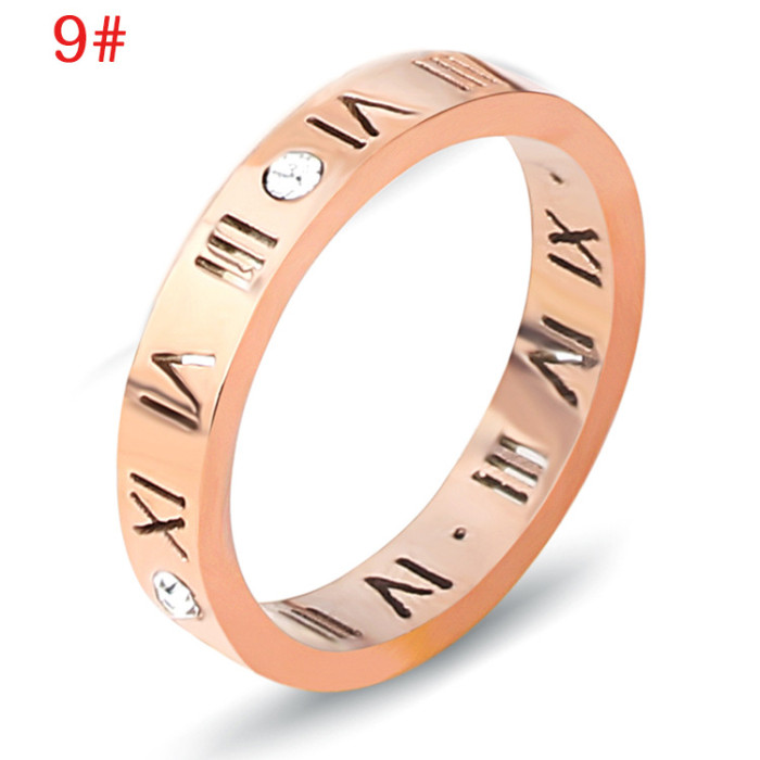 European and American Amazon Hot Sale 304 Stainless Steel Roman Numeral Bracelet Ring Set with Inlaid Diamonds Hollow Set Wholesale