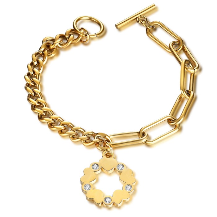 European and American Cross-Border New 18K Gold OT Titanium Steel Bracelet Stainless Steel Men's Round Star Hollow Inlaid Diamond Personality Bracelet