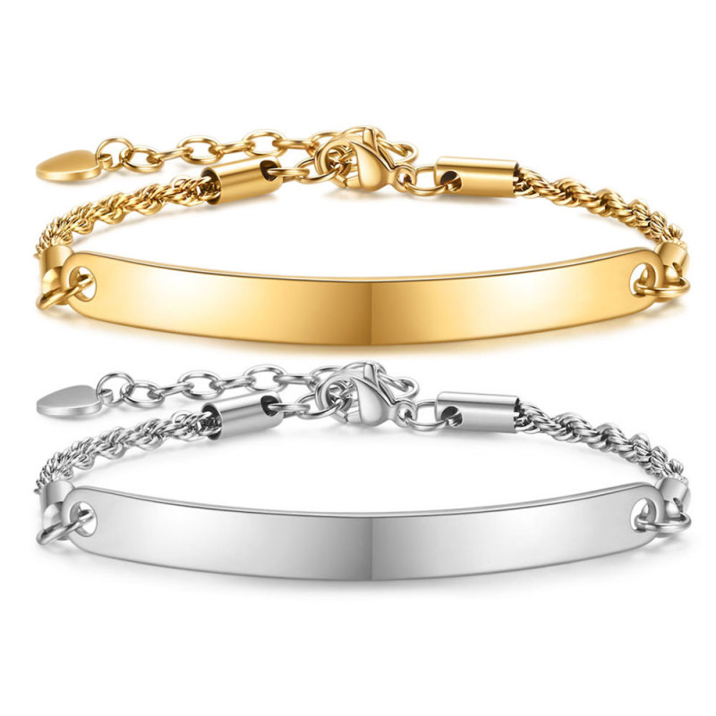 European and American Hot Sale Amazon Simple Trendy 5MM Stainless Steel Curved Tag Cylinder Laser Logo Bracelet Wholesale for Women