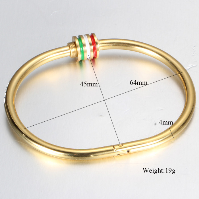 European and American Simple Personality Titanium Steel Bracelet Three-Color Stripe Epoxy 4MM Inlaid Diamond 304 Stainless Steel Bracelet Wholesale for Women