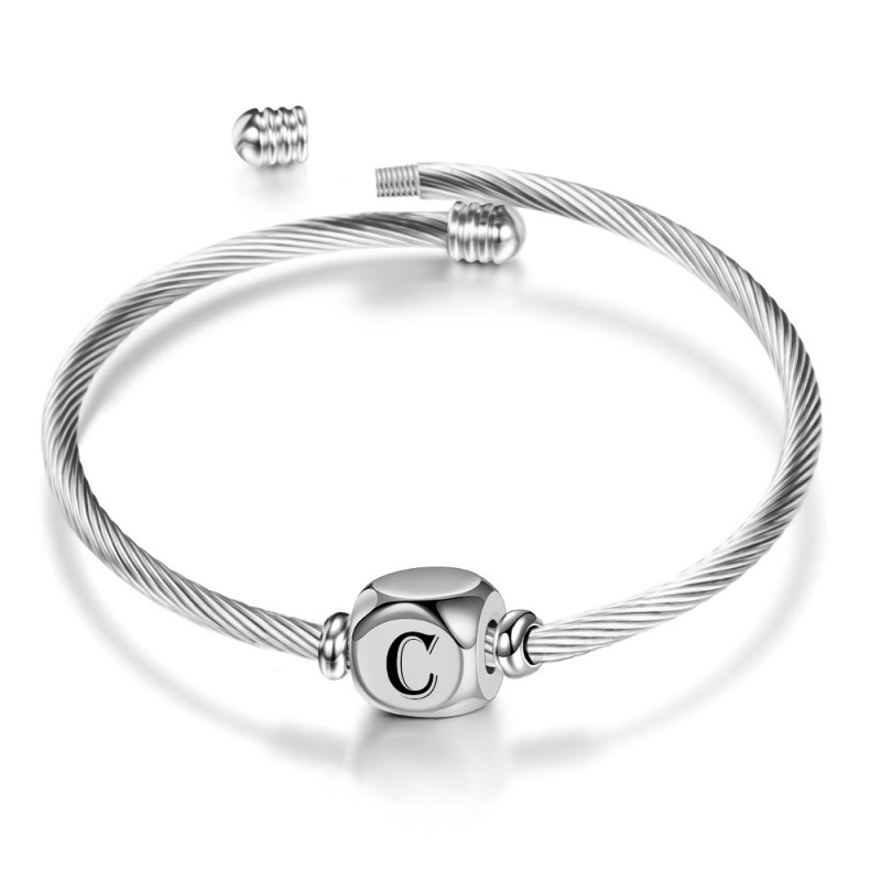 European and American Simple Stainless Steel Openable Bracelet Sieve 26 Letters Versatile Hot Sale Laser Logo Bracelet for Women