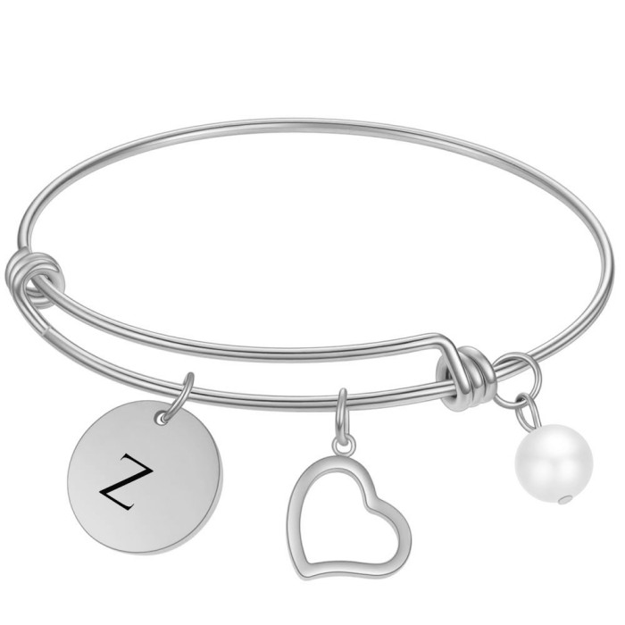 European and American Hot-Selling Fashion Titanium Steel 18K Gold Round Pendant Versatile Bracelet Heart Stainless Steel Bracelet Laser Logo