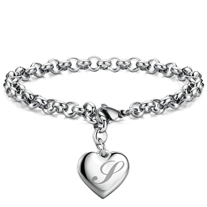 European and American Simple 26 Letters Fashion Versatile Engraved Titanium Steel Bracelet for Women Stainless Steel English Letter Bracelet Logo