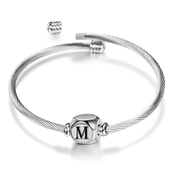 European and American Simple Stainless Steel Openable Bracelet Sieve 26 Letters Versatile Hot Sale Laser Logo Bracelet for Women