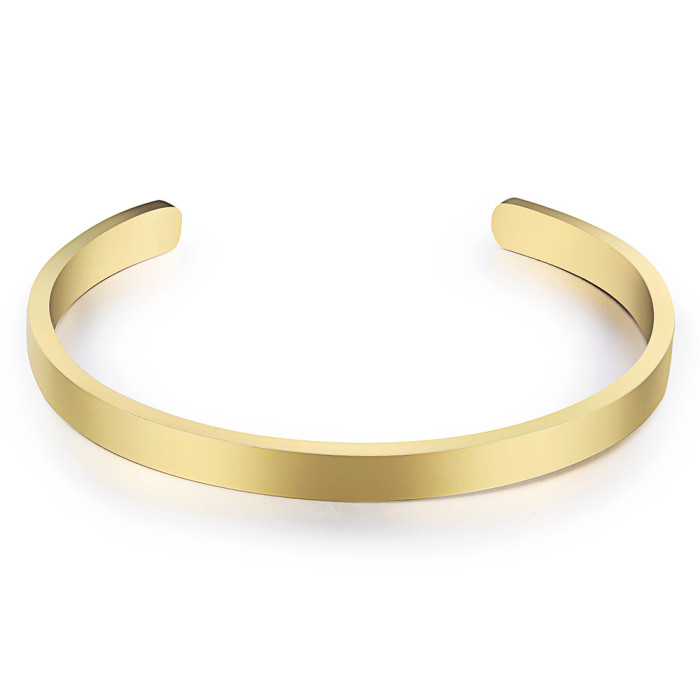 Cross-Border New Stainless Steel C-Shaped Open Bracelet 5MM15CM Stainless Steel Smooth Open Bracelet Engraving Wholesale