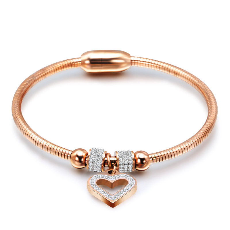 European and American Cross-Border 3MM Hot-Selling Fashion Simple Ins Hollow Inlaid Diamond Heart Snake Chain Bracelet Magnetic Clasp Wholesale