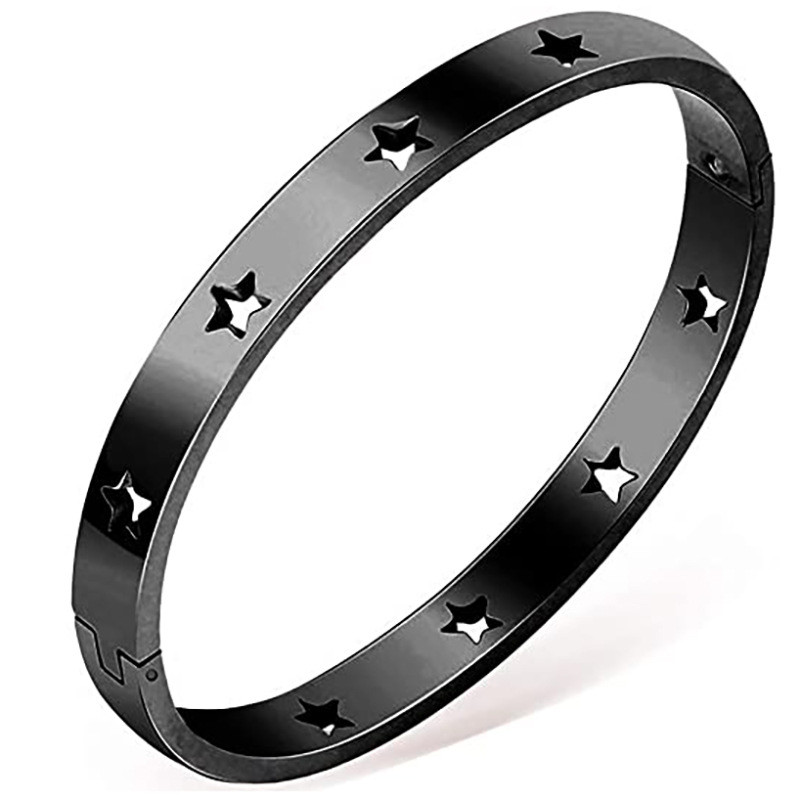 Wish Amazon New European and American INS Style Personality Five-Pointed Star Hollow 6MM Simple Buckle Titanium Steel Bracelet Wholesale
