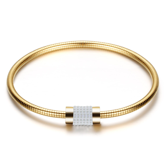 European and American Hot-Selling New 3MM Bracelet with Diamond Inlay, Round Snake Chain, Three-Color Stainless Steel Titanium Steel Bracelet, Versatile for Women, Wholesale