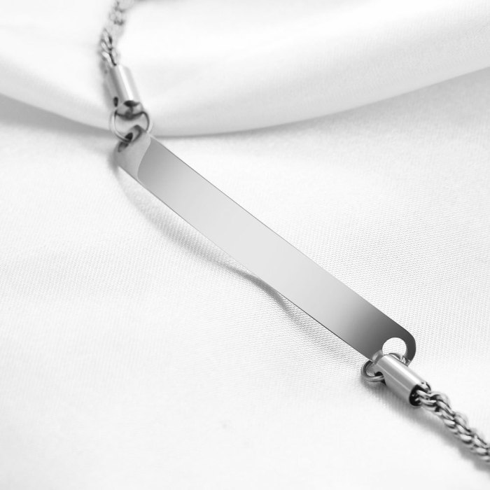 European and American Hot Sale Amazon Simple Trendy 5MM Stainless Steel Curved Tag Cylinder Laser Logo Bracelet Wholesale for Women