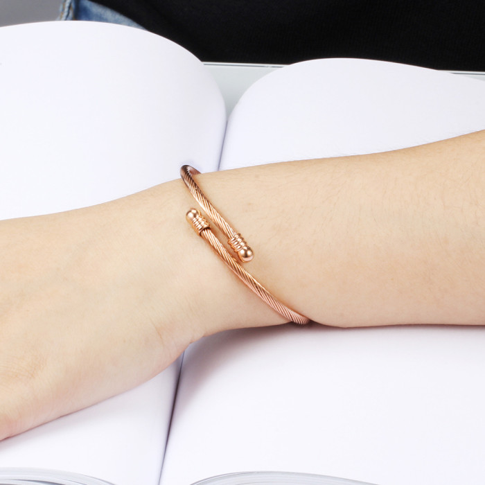 European and American Amazon New Hot Sale Simple Three-Color 18K Gold 3MM Cable Line Stainless Steel Fashion Bracelet Wholesale for Women