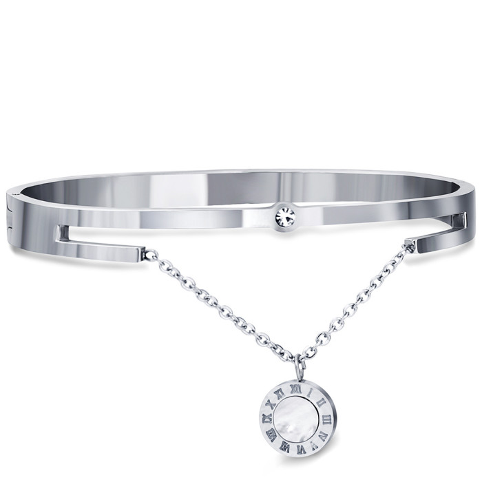 Manufacturer Wholesale European and American Style 10MM Adjustable Roman Numeral Inlaid Shell Stainless Steel Bracelet with Laser Logo
