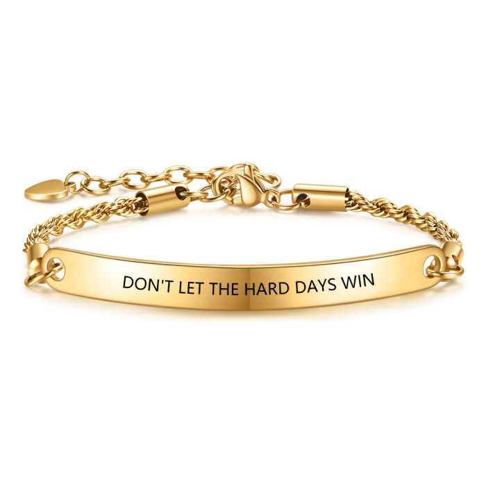 European and American Cross-Border Amazon Hot-Selling 5MM Stainless Steel Curved Nameplate Engraved Inspirational Bracelet Laser Logo Bracelet Wholesale
