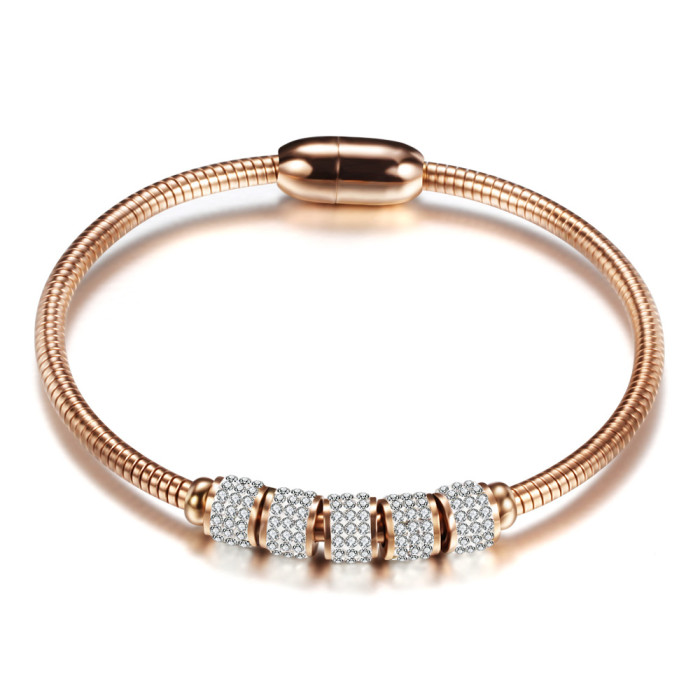 Manufacturer Wholesale European and American Simple INS Style 3MM Stainless Steel Magnetic Clasp Bracelet 18K Gold Titanium Steel Bangle
