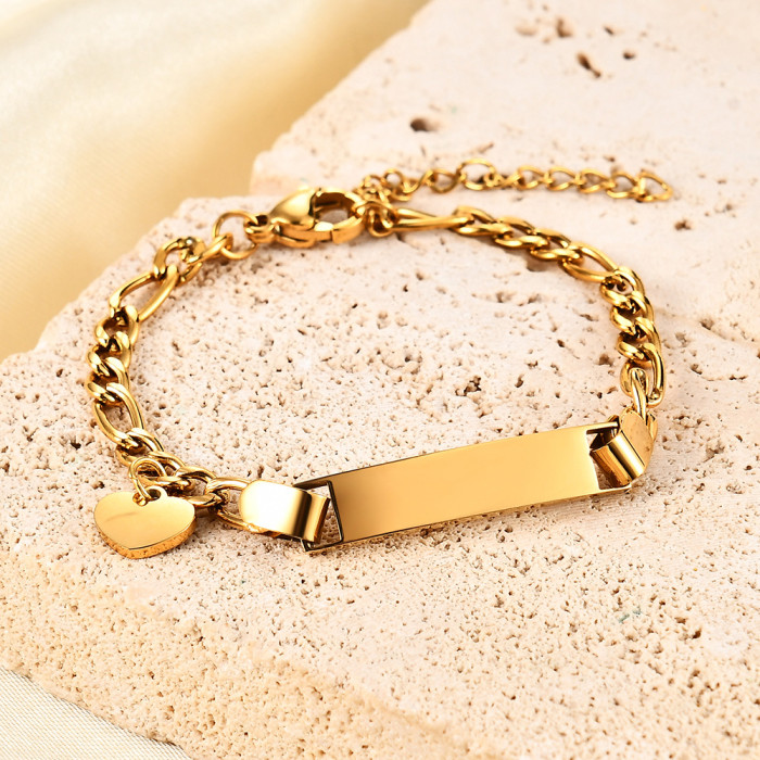 European and American Cross-Border New Hot Sale 6MM Stainless Steel Smooth Butterfly Heart Star Crown Engraved Children's Bracelet for Girls