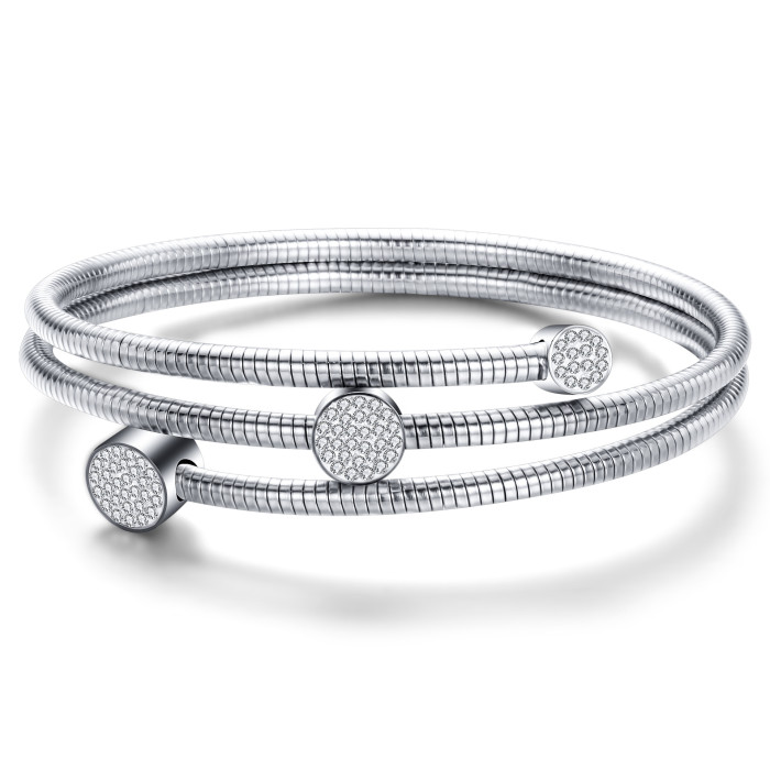 European and American Amazon New Hot Sale Fashion Simple 3MM Inlaid Diamond Three Round Stainless Steel Snake Bone Chain Bracelet Wholesale for Women