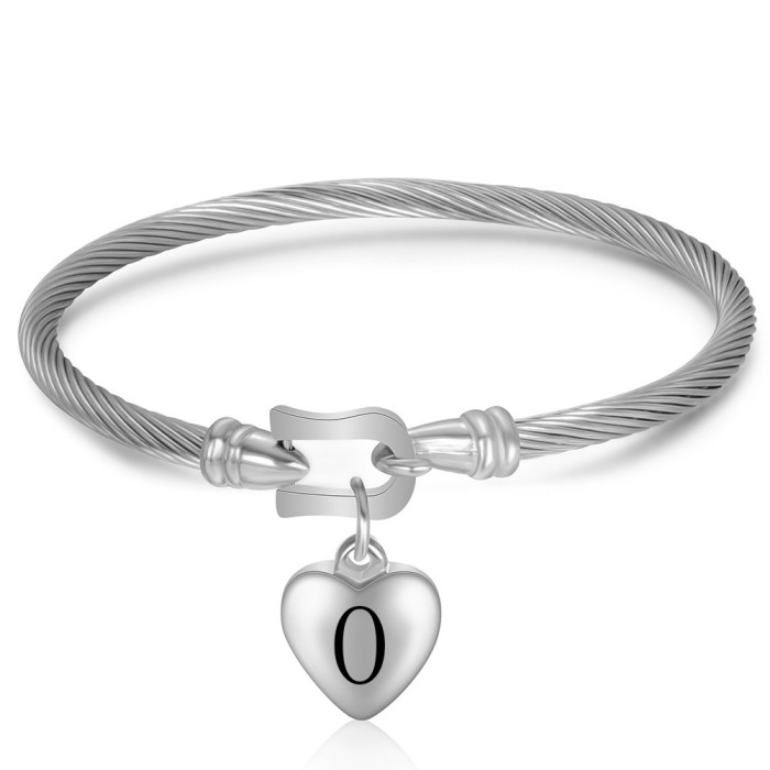 Cross-Border European and American Hot Selling Horseshoe Buckle Heart 26 English Letters Bracelet Titanium Steel Heart Simple Gift Bracelet for Women