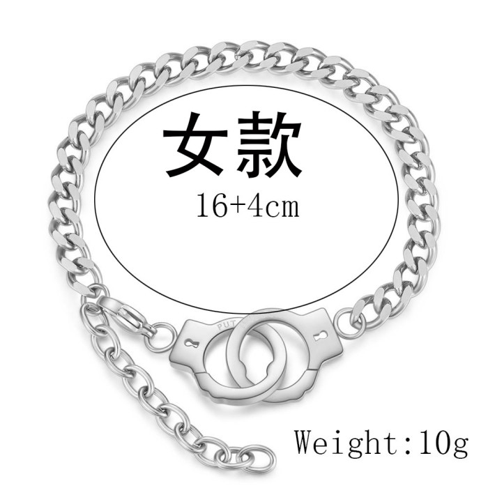 AliExpress Wish Hot Sale European and American Trend Simple Personality Titanium Steel Handcuff Bracelet Stainless Steel Couple Bracelet for Women