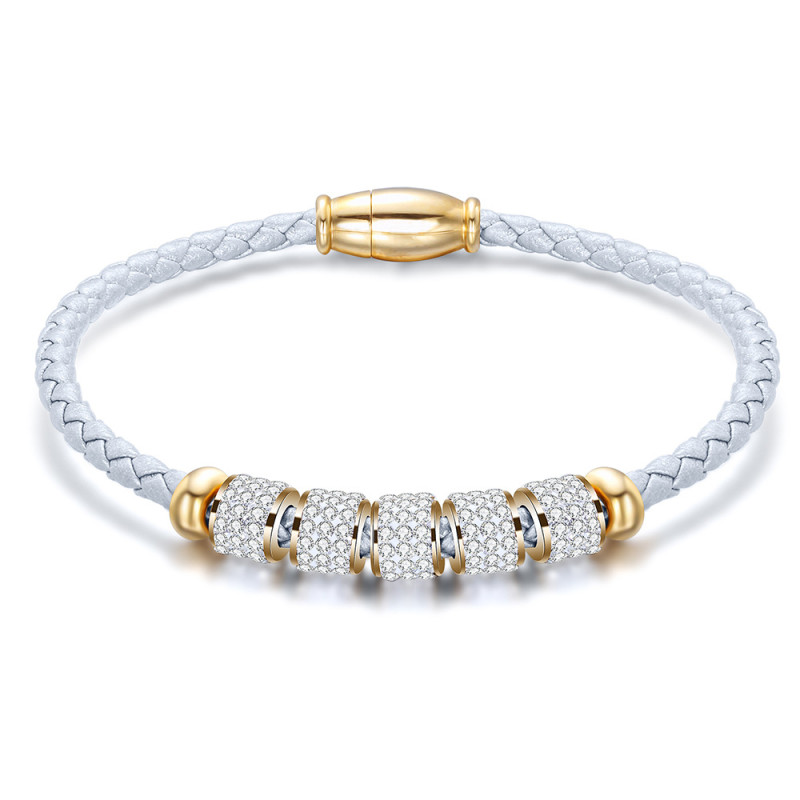 European and American Cross-Border New Ins Fashion 3MM Leather Bracelet Woven Bracelet Stainless Steel Magnet Buckle Bracelet Wholesale for Women