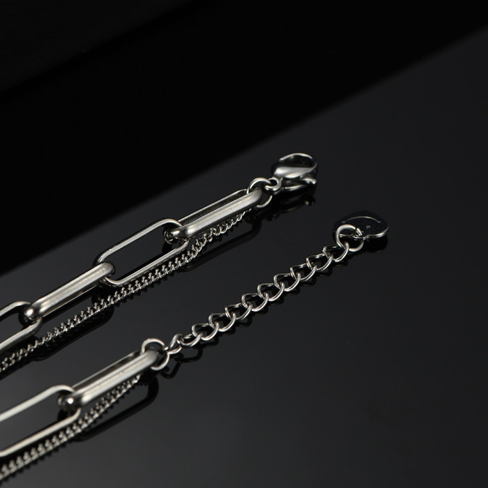 European and American Cross-Border Hot Sale Double-Layer Round 8MM Smooth Pin Buckle Versatile Titanium Steel Bracelet Laser Logo Wholesale