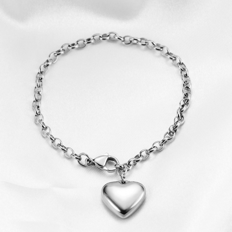 European and American Simple Versatile O-Chain Heart Smooth Heart Bracelet Stainless Steel Bracelet Wholesale for Women with Laser Logo