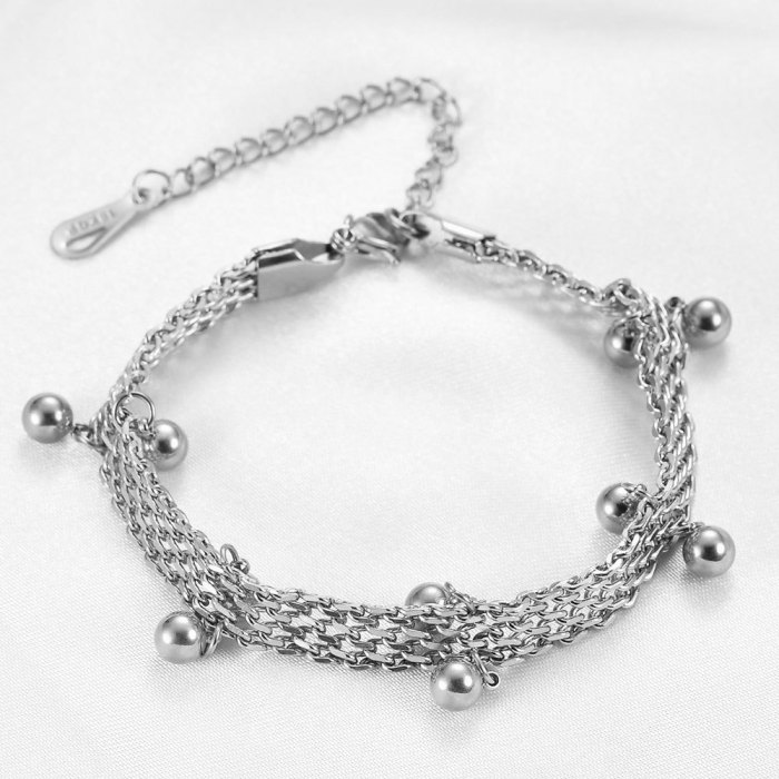 European and American Cross-Border Amazon Hot Sale Round Bead Layered Sand Bead Bracelet Internet Celebrity Same Style 18K Gold Plated Titanium Steel Bracelet