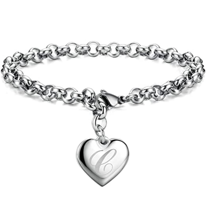 European and American Simple 26 Letters Fashion Versatile Engraved Titanium Steel Bracelet for Women Stainless Steel English Letter Bracelet Logo