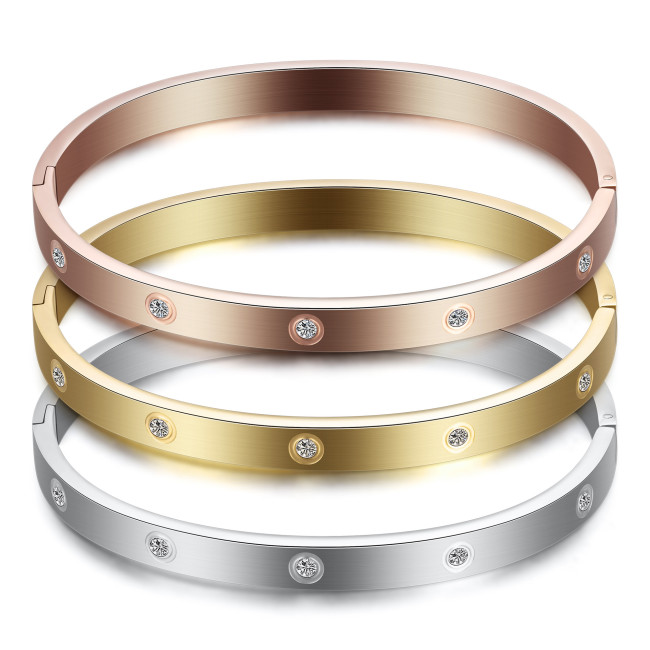 Stainless Steel Bracelet with Laser Logo 6MM Symmetrical Smooth Engraving Titanium Steel Simple Diamond-Encrusted Bracelet Wholesale