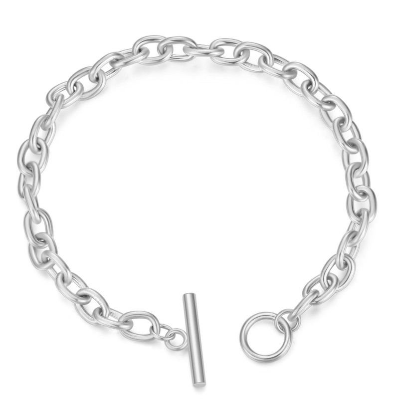 European and American INS Internet Celebrity Personality Bracelet Hip Hop Rap Punk Simple Versatile Stainless Steel Cross Chain OT Buckle Bracelet