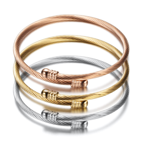 European and American Amazon New Hot Sale Simple Three-Color 18K Gold 3MM Cable Line Stainless Steel Fashion Bracelet Wholesale for Women