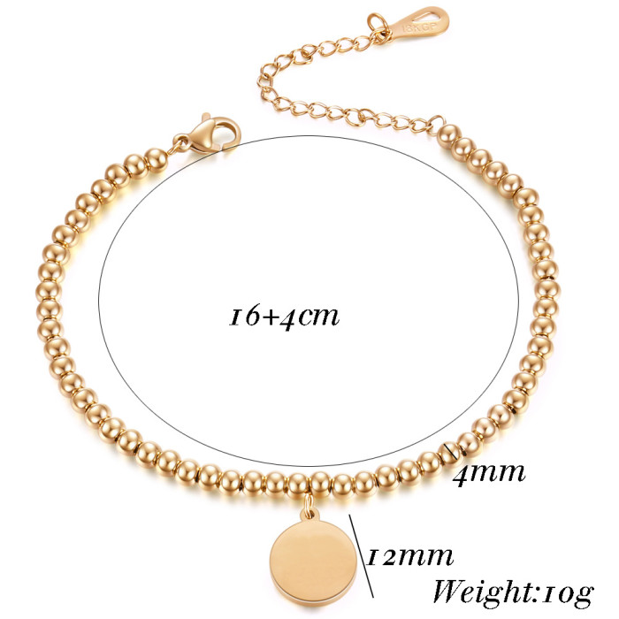 Manufacturer Wholesale New Round Bead Bracelet Titanium Steel Valentine's Day Gift Stainless Steel Round Bead Round Disc Bracelet Laser Engraving