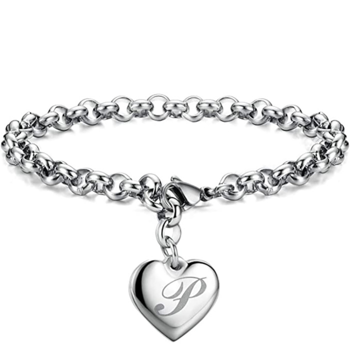 European and American Simple 26 Letters Fashion Versatile Engraved Titanium Steel Bracelet for Women Stainless Steel English Letter Bracelet Logo