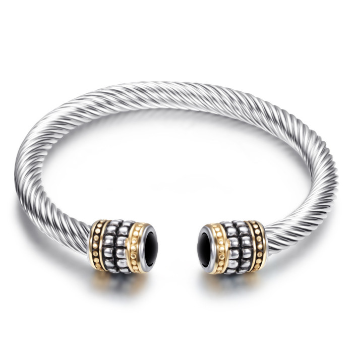 European and American Retro Titanium Steel Twisted Line Gold 10MM Two-tone Inlaid Diamond Cable Line Stainless Steel Personality Versatile Bracelet Wholesale