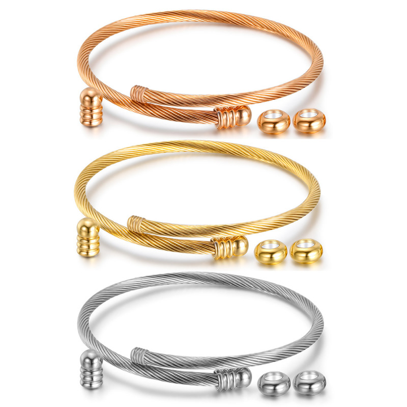 Three-color Stainless Steel Bracelet for Women 3MM Stainless Steel Wire Women's Bracelet Detachable Threaded Personality Ins Wholesale