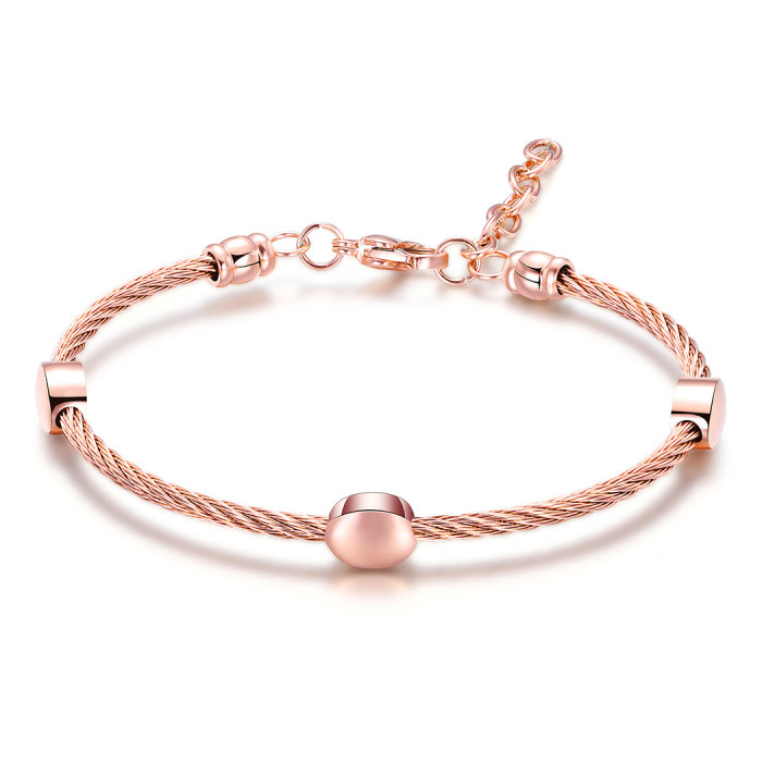 European and American Cross-Border Fashion 3MM Round Cable Line Bracelet Stainless Steel Beaded Bracelet Laser Logo Wholesale for Women