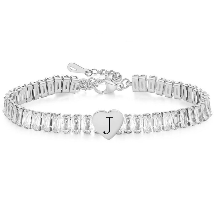 New Titanium Steel Internet Celebrity Ins Style Zircon Heart Letter Bracelet 26 English Letters Fashion Women's Jewelry