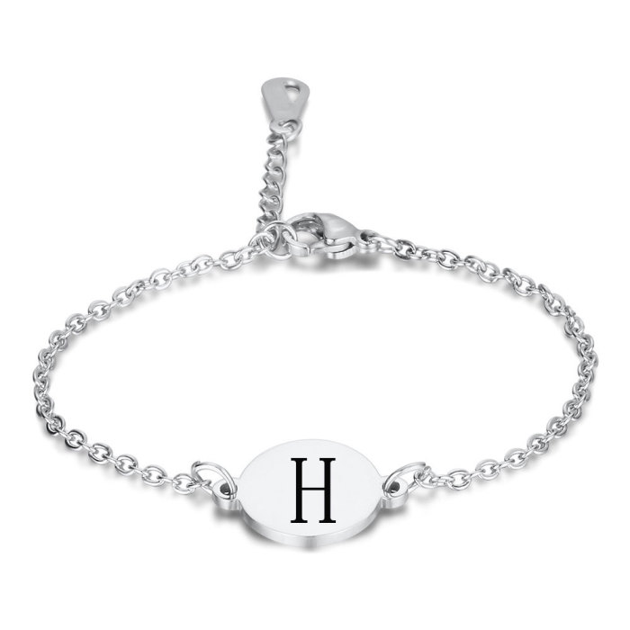 Cross-Border European and American Round 19MM Stainless Steel 26 English Letters Bracelet Titanium Steel Simple Versatile Bracelet for Women Wholesale