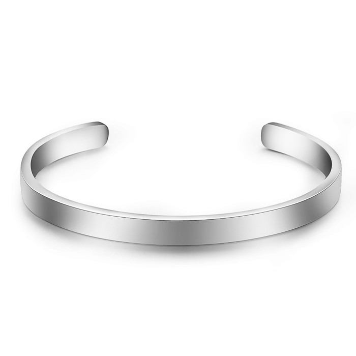 Cross-Border New Stainless Steel C-Shaped Open Bracelet 5MM15CM Stainless Steel Smooth Open Bracelet Engraving Wholesale