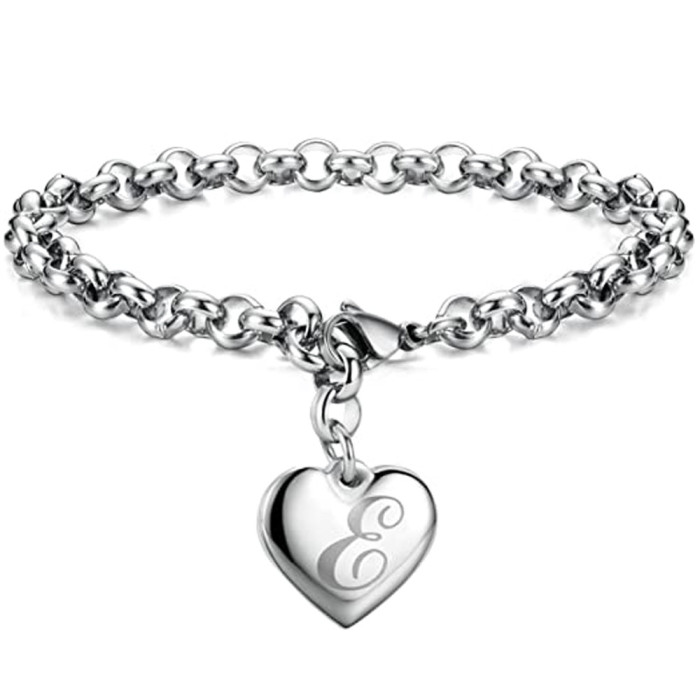 European and American Simple 26 Letters Fashion Versatile Engraved Titanium Steel Bracelet for Women Stainless Steel English Letter Bracelet Logo
