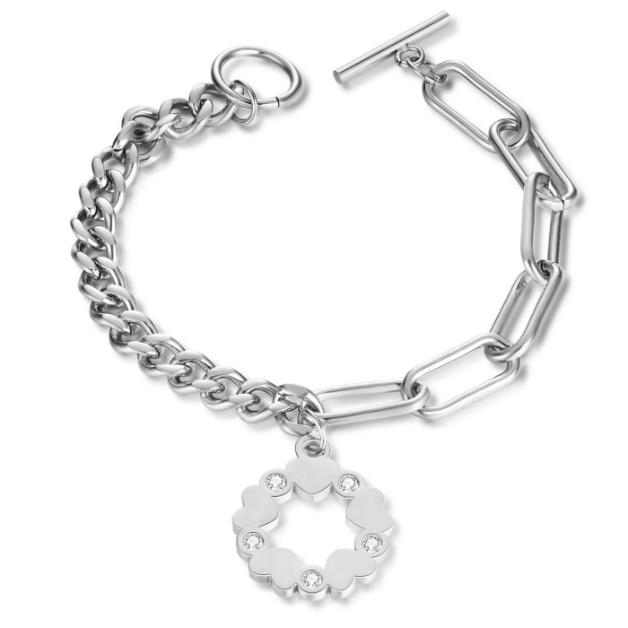 European and American Cross-Border New 18K Gold OT Titanium Steel Bracelet Stainless Steel Men's Round Star Hollow Inlaid Diamond Personality Bracelet