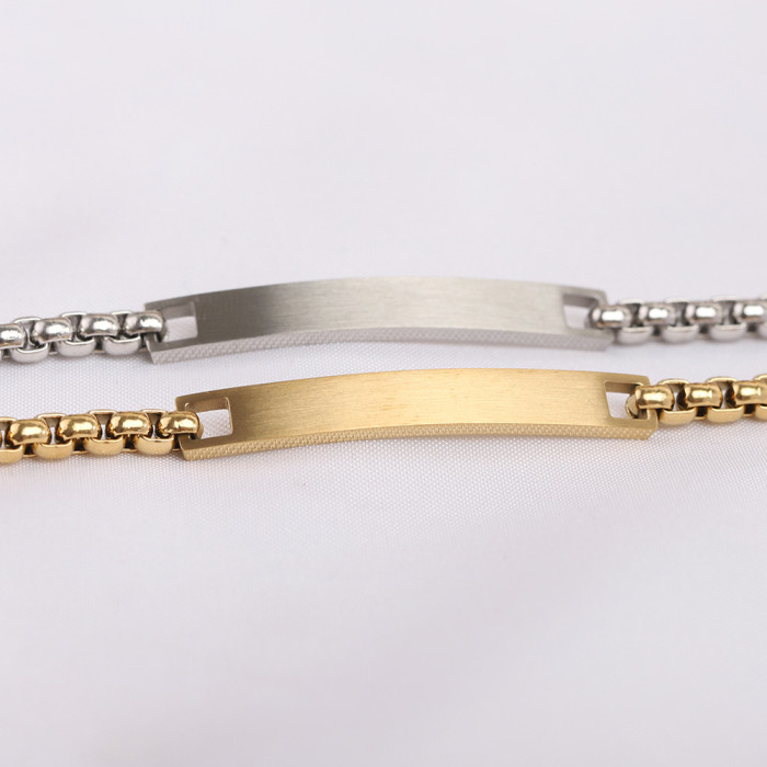 European and American Cross-Border New Product 6MM Personalized Simple Smooth Curved Tag Pearl Chain Stainless Steel Bracelet for Women with Laser Logo