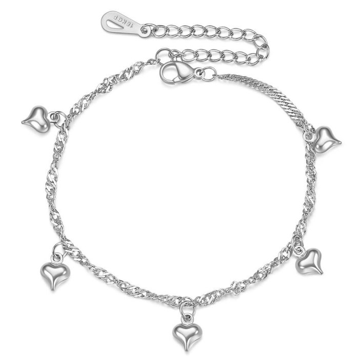 European and American Cross-Border New Product Internet Celebrity Same Style Simple Heart 17+5 18K Gold Stainless Steel Bracelet Student Versatile Hot Sale