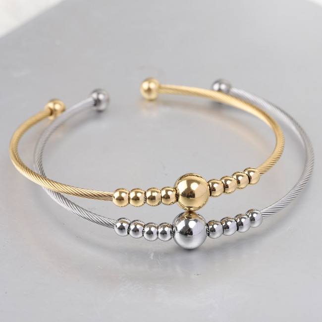 European and American Cross-Border Hot Sale Stainless Steel Cable Line 3MM Round Bead Symmetrical Openable Bracelet Elastic Titanium Steel Bracelet for Women