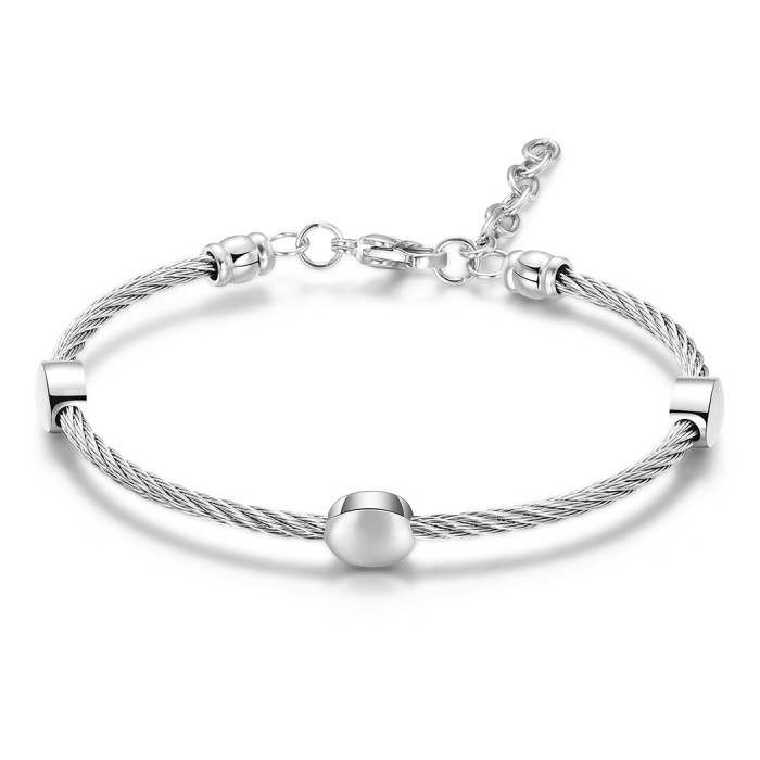 European and American Cross-Border Fashion 3MM Round Cable Line Bracelet Stainless Steel Beaded Bracelet Laser Logo Wholesale for Women