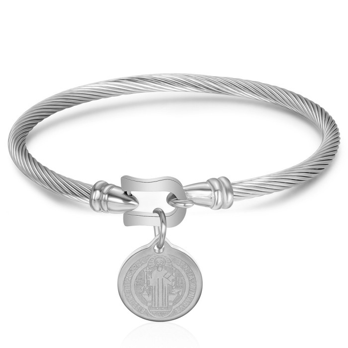 European and American Cross-Border Amazon Hot Sale Stainless Steel Round 10MM Horseshoe Buckle Jesus Bracelet Stainless Steel Benedictine Women