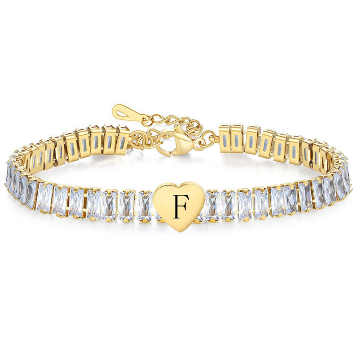New Luxury Stainless Steel INS Style Zircon Heart Letter Bracelet 26 English Letters Fashion Women's Jewelry