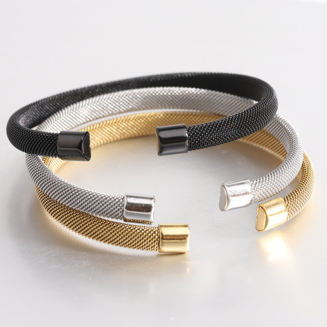 European and American Style Simple Fashion Titanium Steel 7MM Mesh C-Shaped Bracelet Elastic Stainless Steel Trendy Women's Wholesale Bracelet