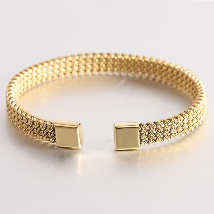 European and American Cross-Border New Stainless Steel Woven 8MMC Shaped Open Bracelet Simple Braided Snake Bone Honeycomb Bracelet Wholesale