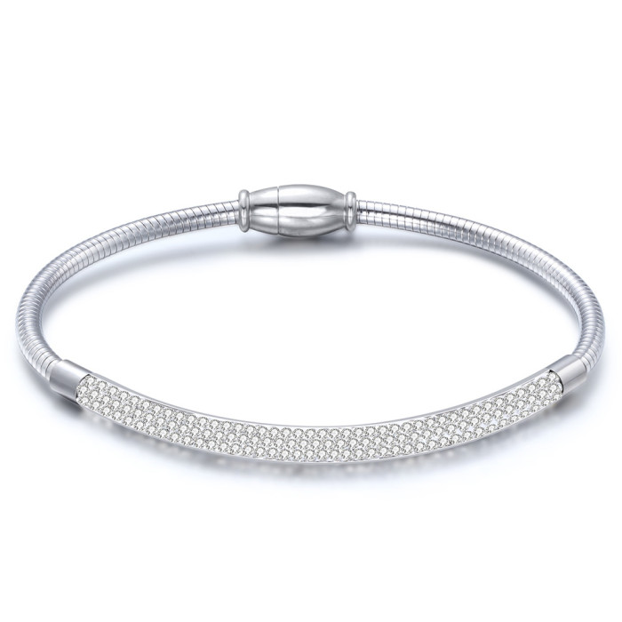 European and American Hot Sale 3MM Simple Personality Snake Chain Stainless Steel Three Row Inlaid Diamond Magnetic Bracelet for Women Wholesale
