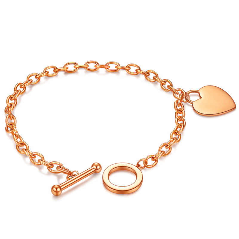 Cross-Border European and American Heart OT Chain Smooth Heart Engraving Laser Logo Women's Titanium Steel Bracelet Simple Stainless Steel Bracelet